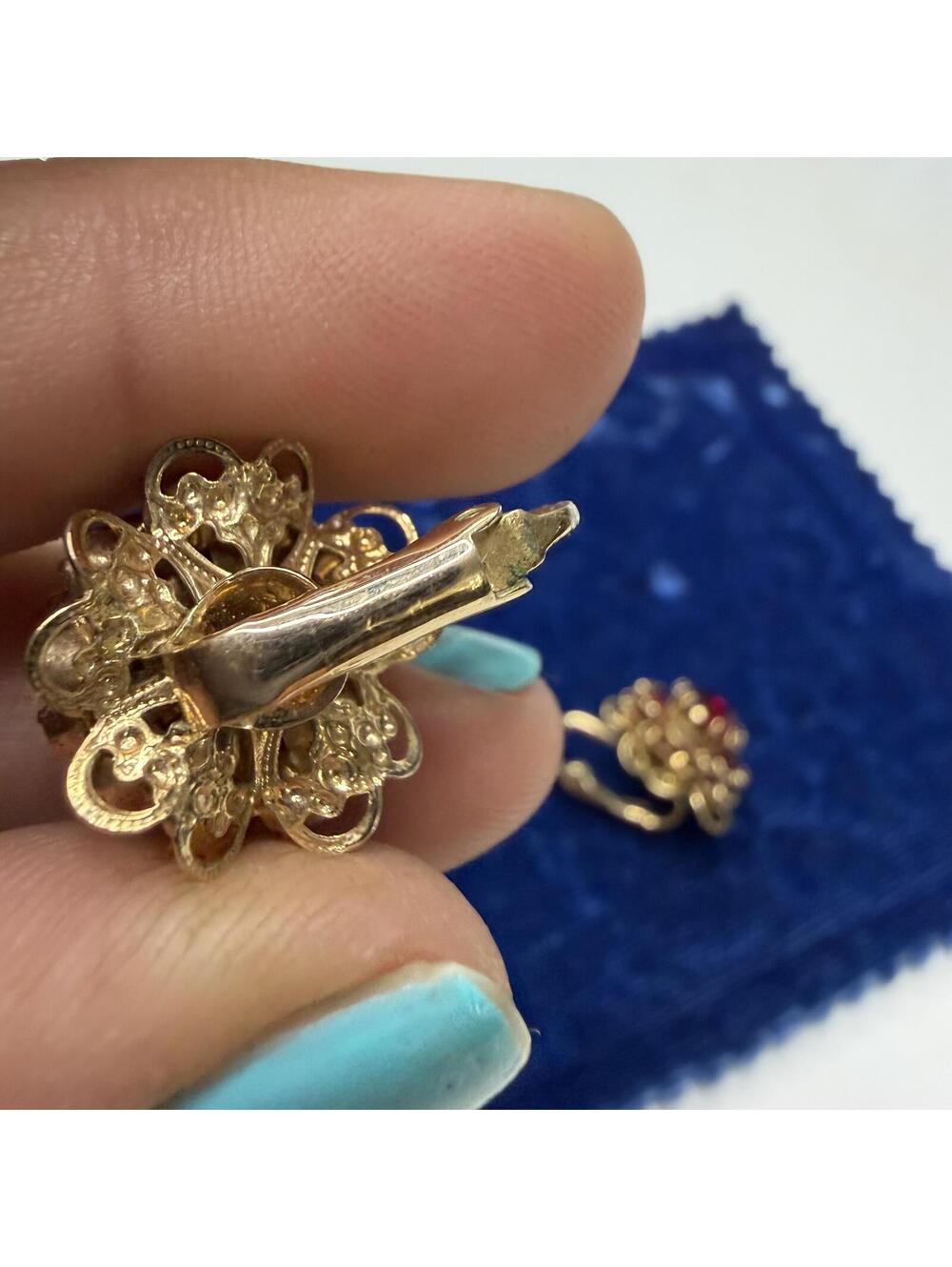 Sara Coventry 1960s red rhinestone adjustable ring and clip earrings Vintage - Picture 6 of 7
